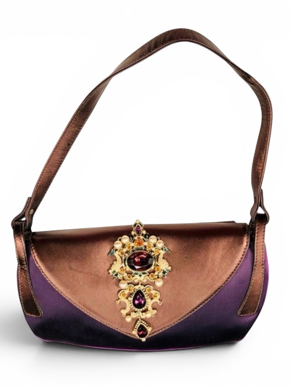 Vintage Giuseppe Zanotti Jewel Satin Shoulder Bag - Bronze/Purple